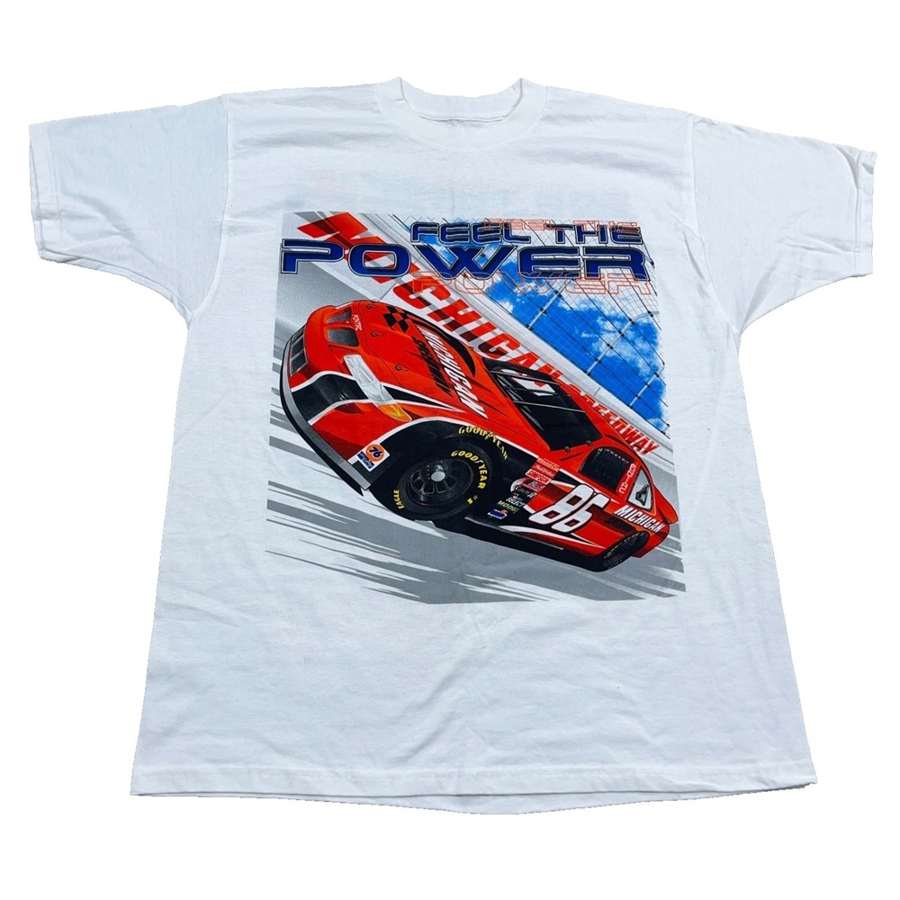 Vintage Nascar Shirt Men XL White Tee Michigan Speedway 90s Y2K Double Sided